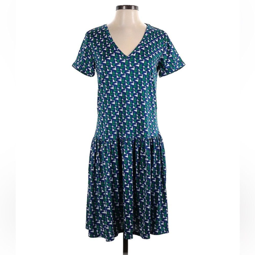Duro Olowu for JCP Drop Waist V-Neck Short Sleeve Dress Geometric Print Sz. S